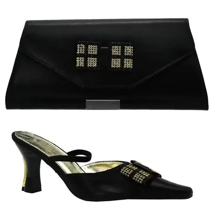 2025 Italian Shoes and Bags Set Decorated with Rhinestone Buckle Heel Women Shoes African Shoes with Matching Bags High Quality