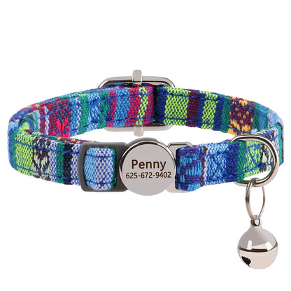 Cat Collar Free Personalized Kitten Collars Engraved Pet Puppy Name Necklace Collars Anti-lost for Cats Small Dogs Adjustable