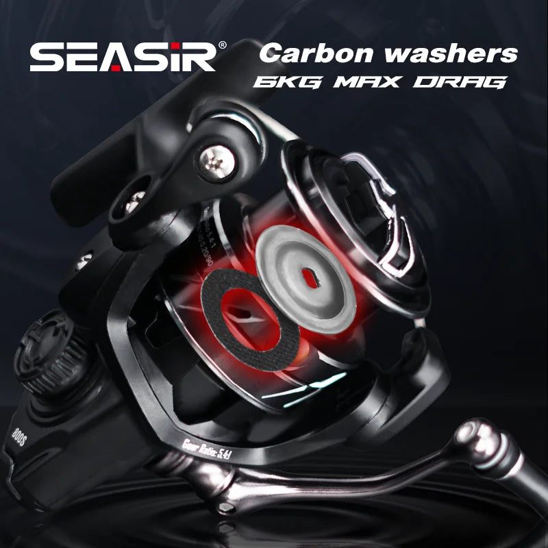 SEASIR Stream Spinning Reel 139g Ultralight Carbon Washers Max Drag 6Kg 5+1BB 5.4:1 Gear Ratio Fishing Wheel