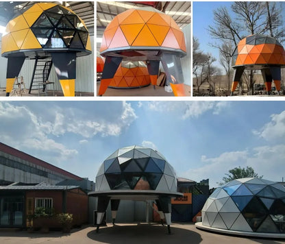Custom Windproof Igloo Dome Camping Crystal Dome Tent Luxury Aluminum Glamping Geodesic Glass Dome House Tent With Bathroom