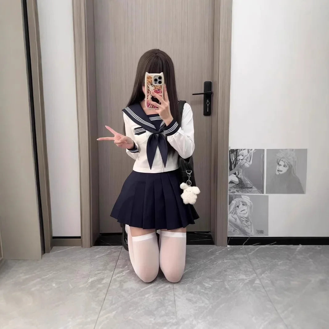 Basic Style Short Sleeve Sailor Suit Uniform JK School Uniform Short Skirt for Women Cosplay Special Use Clothing