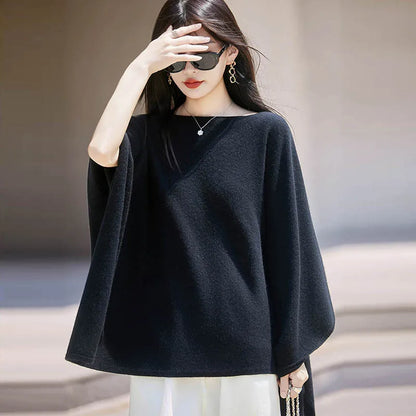 Autumn New 100% Merino Wool Shawl Pullover For Women Soft Solid Cashmere Knitwear Shawl Scarf Female Popular Sweater Grace Tops