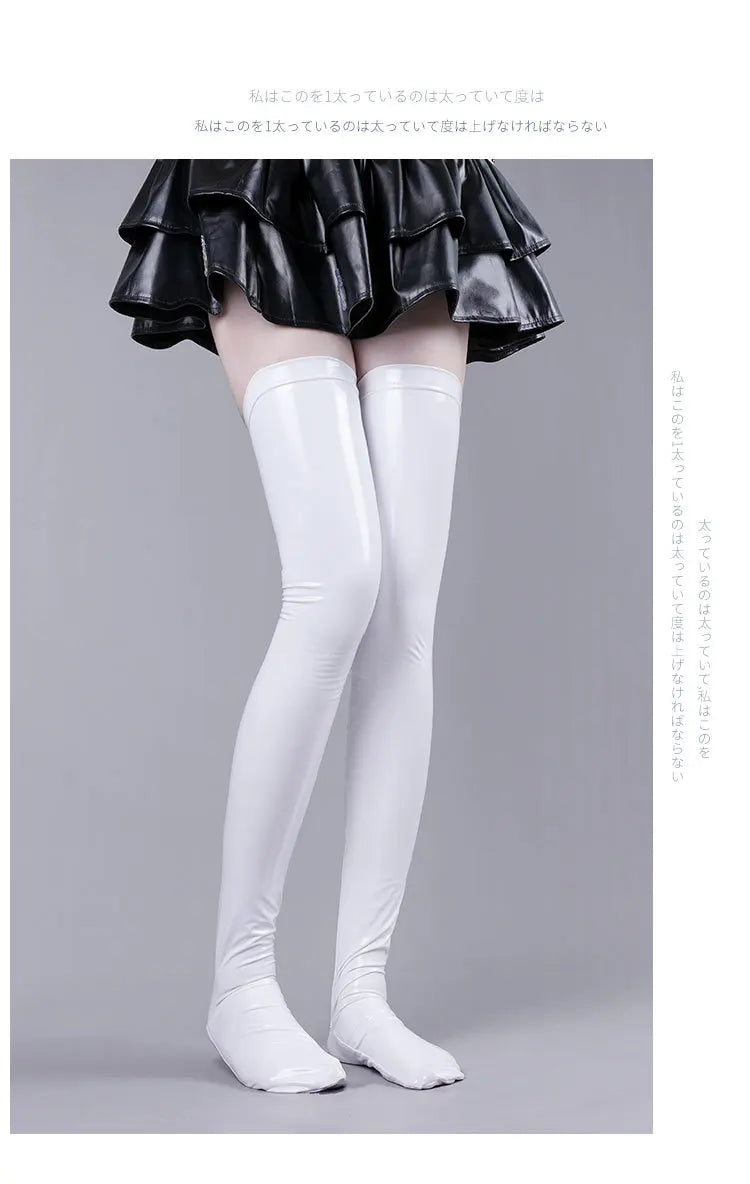 Patent Leather Thigh High Latex Stockings Women's Glossy Long Socks For Party Club Cosplay Lingerie Sexy Skinny Catsuit Stocking