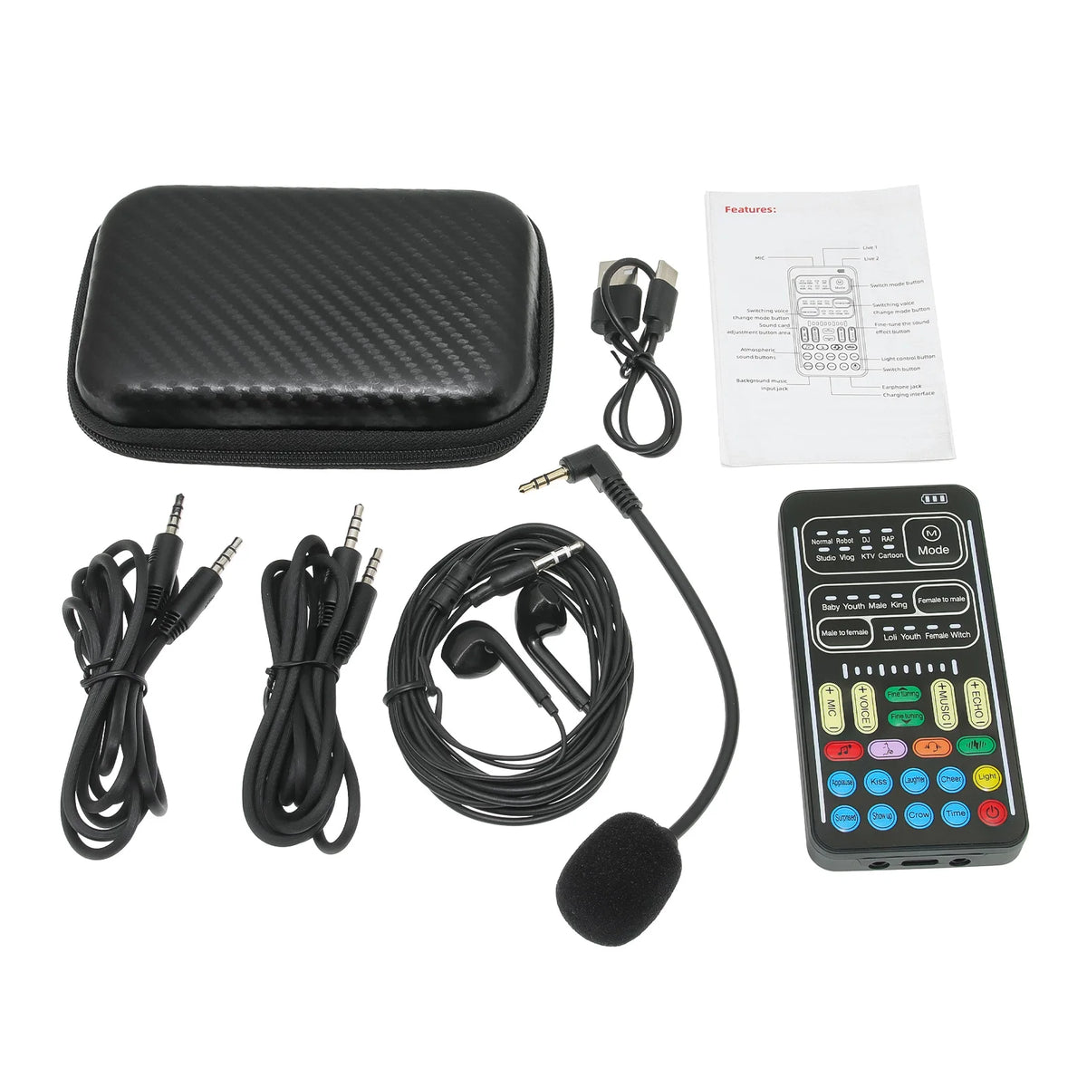 New I9 Mini Voice Changer Live Sound Card  + Headphones + Microphone Audio 8 Sound Effect Machine Equipment Voice Card for Phone