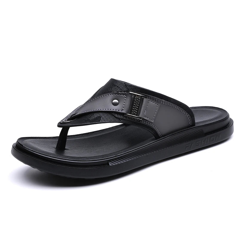 New Trend Men's Flip Flops Leather Beach Sandals Quick Dry Water Shoes Non Slip Summer Slippers Outdoor Slides Walking Sandalias