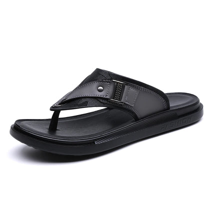 New Trend Men's Flip Flops Leather Beach Sandals Quick Dry Water Shoes Non Slip Summer Slippers Outdoor Slides Walking Sandalias