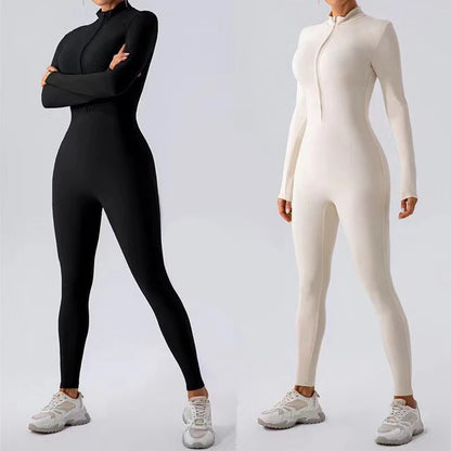 Warm Thin Fleece Jumpsuits Women's Tracksuit Winter One-Piece Sports Suit Black Fitness Jumpsuit Long Sleeves Workout Bodysuit