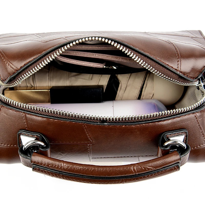New Fashion Crossbody Bags Women's Genuine Leather Bag Simple Tote Bag Vintage Boston Handbag Luxury Design Female Shoulder Bags
