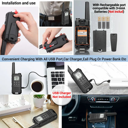2PCS Baofeng F22 T22 PMR 446MHz Mini Walkie Talkie Waterproof Type-C Licence-free Flashlight Portable Two Way Radio for Hunting