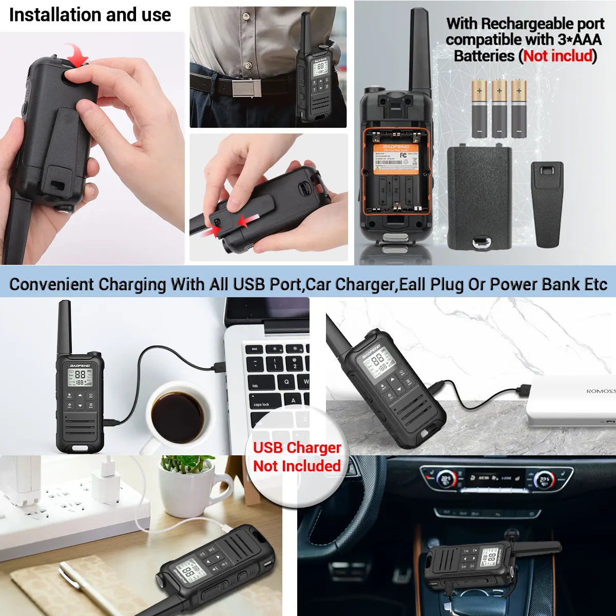 2PCS Baofeng F22 T22 PMR 446MHz Mini Walkie Talkie Waterproof Type-C Licence-free Flashlight Portable Two Way Radio for Hunting