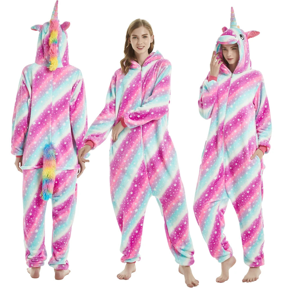 Adults Animal Cosplay Pajamas Flannel Onesies Costume Jumpsuit Pajamas Hooded Sleepwear Halloween One Piece for Performing
