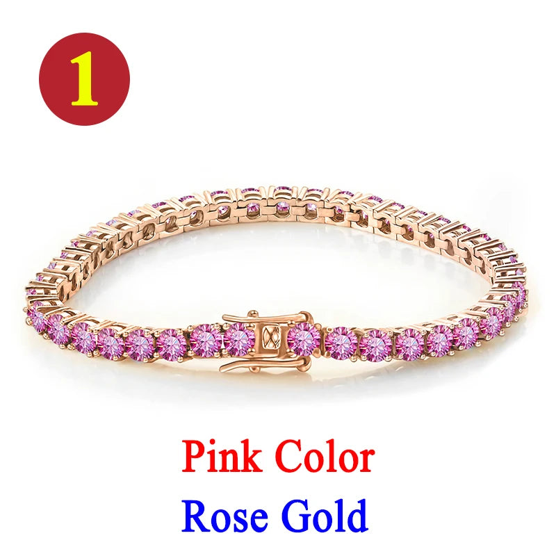 Colorful 3mm Luxury  Certified Moissanite Tennis Chain For Women 925 Sterling Silver Man Moissanite Bracelet Chain Hip hop