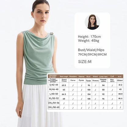 Amii Cowl Neck Women's Tank Top 2026 Summer New Stretch Knit Sleeveless Camisole Loose Casual Holiday Vest For Women 12622062