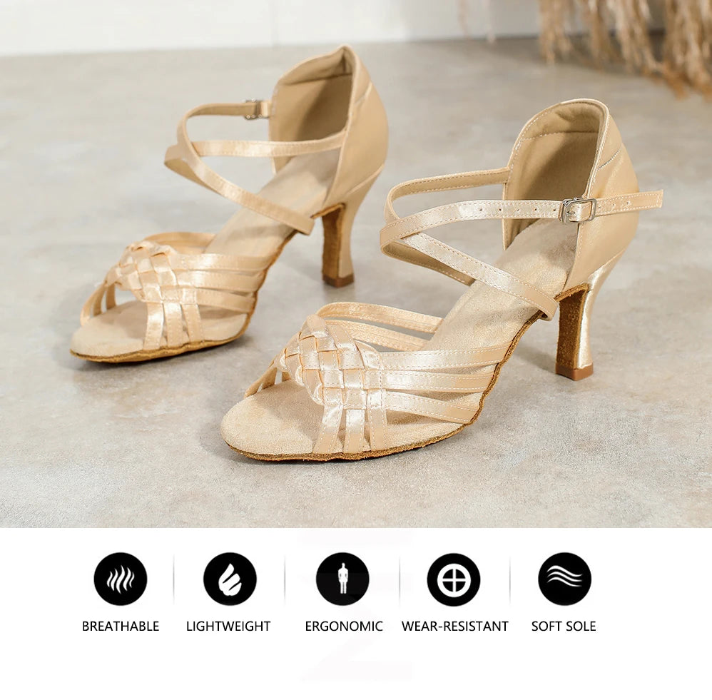 CIDIPAI Women Latin Dance Shoes High Heels Tango Party Dance Shoes For Girls Ladies Satin Salsa Sandals Dancing Ballroom Shoes