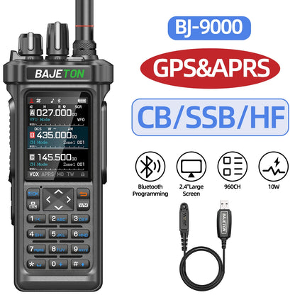 BAJETON BJ-9000 Walkie Talkie CB/SSB/RX/HF Receiver with GPS APRS 10W Bluetooth Phone Programming Same RT-950 PRO RT -950 Radio