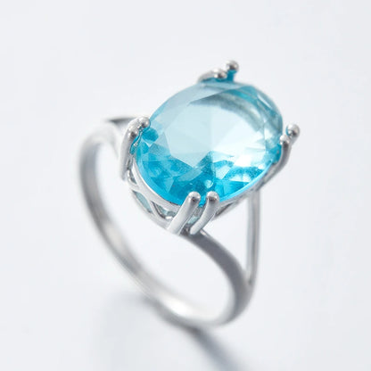 Gorgeous Charming Large Oval Blue Cubic Zirconia Stone Ring Women Fashion Golden Color Crystal Zircon Ring Bridal Trendy Jewelry