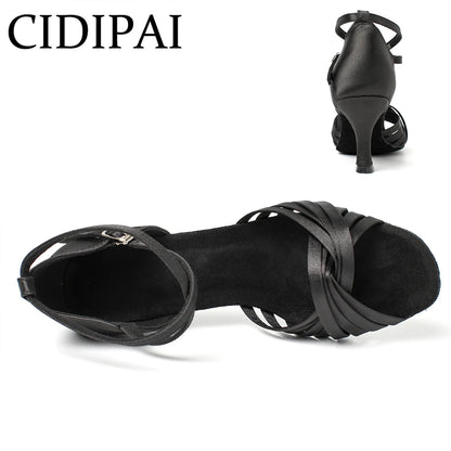 CIDIPAI Black Silk Satin Latin Dance Shoes For Women Latex Soft Soled Ballroom Tango Salsa Dance Shoes Indoor Party Shoes