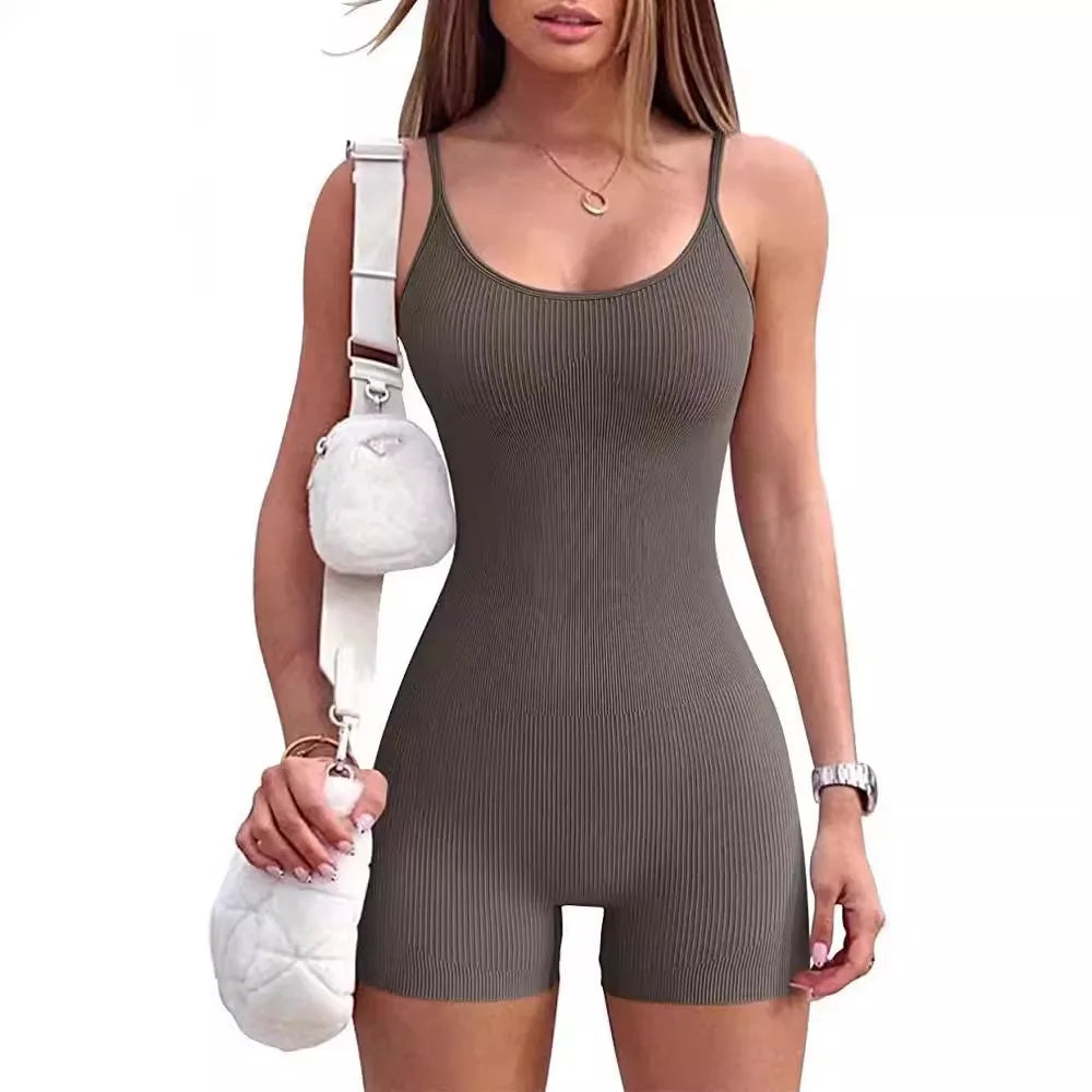 Women's Jumpsuits Basic Suspenders One Piece Tight Sexy Base Pink Playsuit Y2k Bodysuits