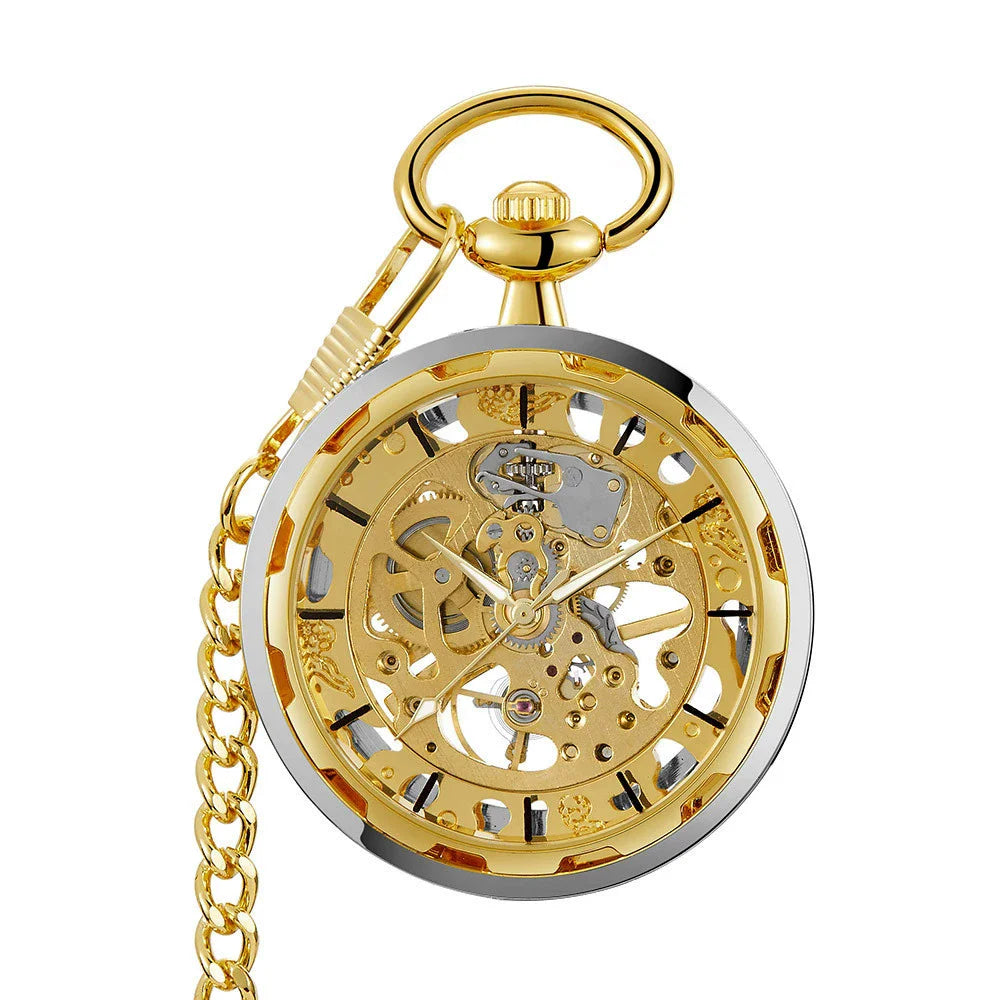 Vintage Transparent Hollow Women Men Skeleton Mechanical Pocket Watch Hand Winding With Waist Belts Chains Gift Watches Clock