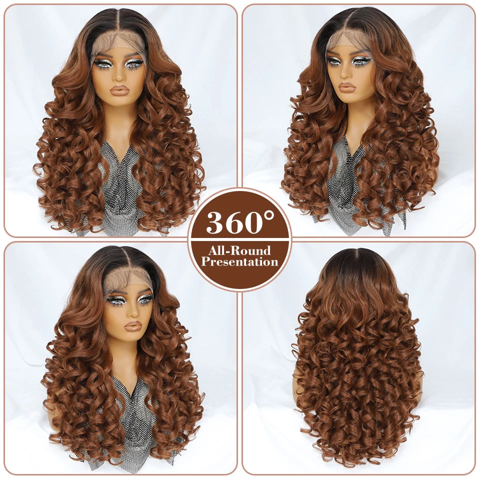 Latisha 13X6 HD 13X5X1 Synthetic Lace Front Wigs Curly Pre Plucked Lace Frontal Wig with Bangs for Women Highlight with Babyhair