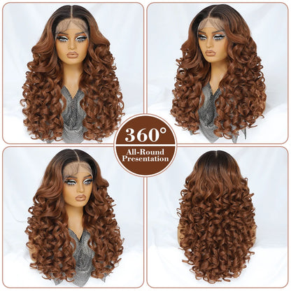 Latisha 13X6 HD 13X5X1 Synthetic Lace Front Wigs Curly Pre Plucked Lace Frontal Wig with Bangs for Women Highlight with Babyhair