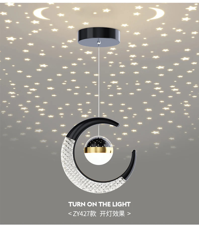 Creative led Ceiling Light with Moon Stars Modern Asile Ceiling Lights Gold/Black Atmosphere Ceiling Hanging Lamp Loft Lighting