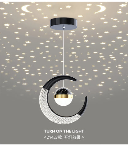 Creative led Ceiling Light with Moon Stars Modern Asile Ceiling Lights Gold/Black Atmosphere Ceiling Hanging Lamp Loft Lighting