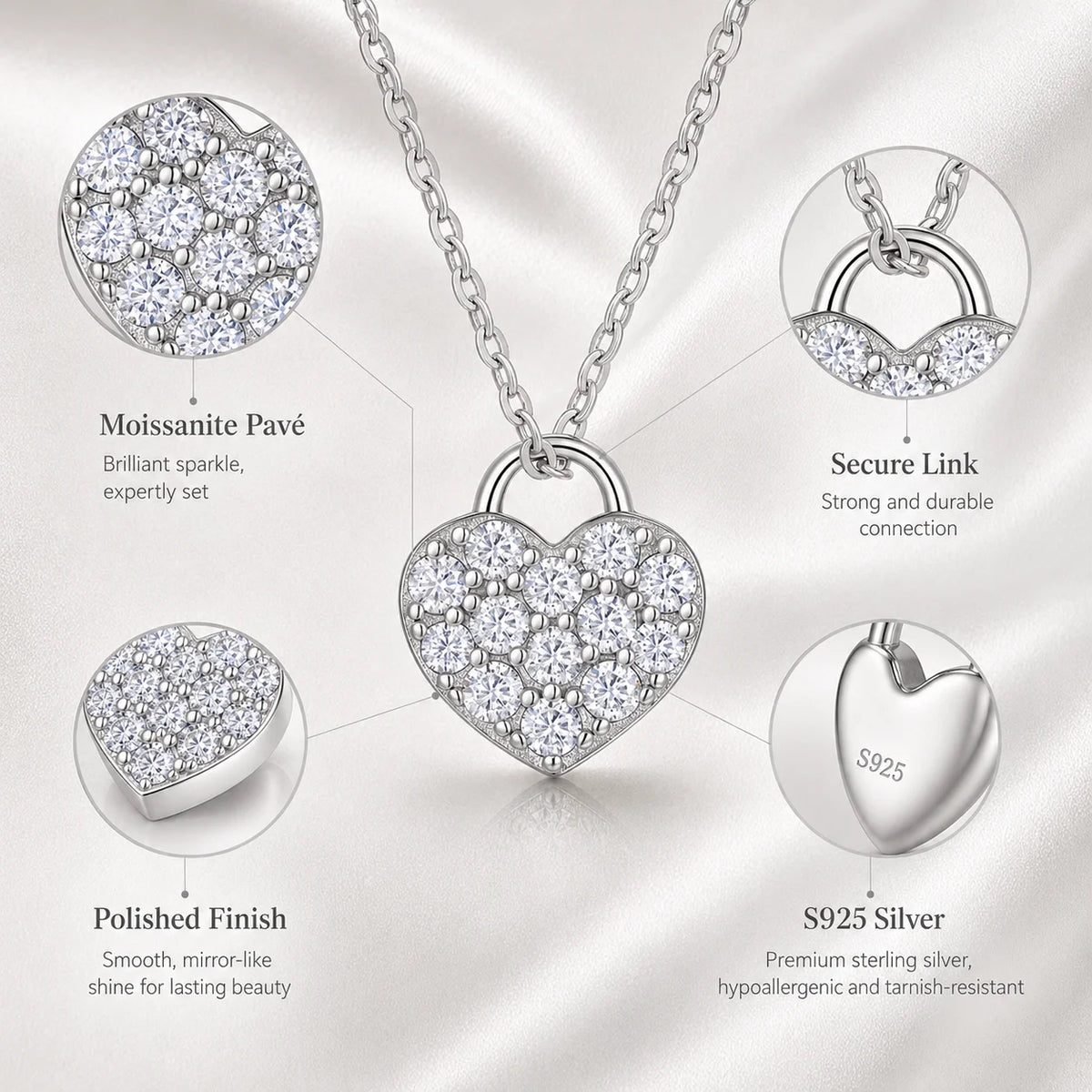 Heart Moissanite Necklace for Women S925 Sterling Silver 13-Stone Love Pendant D Color VVS1 Fine Jewelry Gift GRA Certified