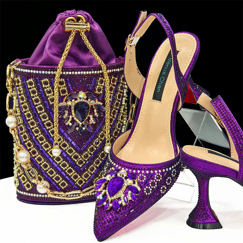 Venus Chan Italian Shoes and Bags Matching Set 2024 Nigerian Heel Party for Women Orange Colour Italian Design Wedding INS 2024