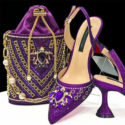 Venus Chan Italian Shoes and Bags Matching Set 2024 Nigerian Heel Party for Women Orange Colour Italian Design Wedding INS 2024