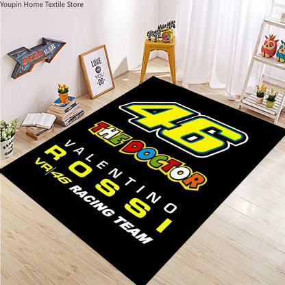 The Doctor Cartoon Yellow Carpet Mat Racing Theme Living Room Rug with Number 46 Signature Home Non-Slip Play Rugs for Bedroom