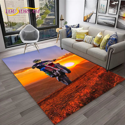 Racing Moto Off Road Motorcycle Carpet Rug for Home Living Room Bedroom Sofa Doormat Decor,Kid Play Area Rug Non-slip Floor Mat