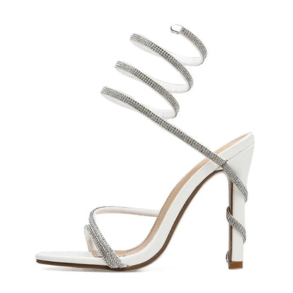 Luxury Crystal Snake Coiled Women Sandals Sexy Narrow band Thin High heels Wedding Party Female Gladiator Sandals Summer Shoes