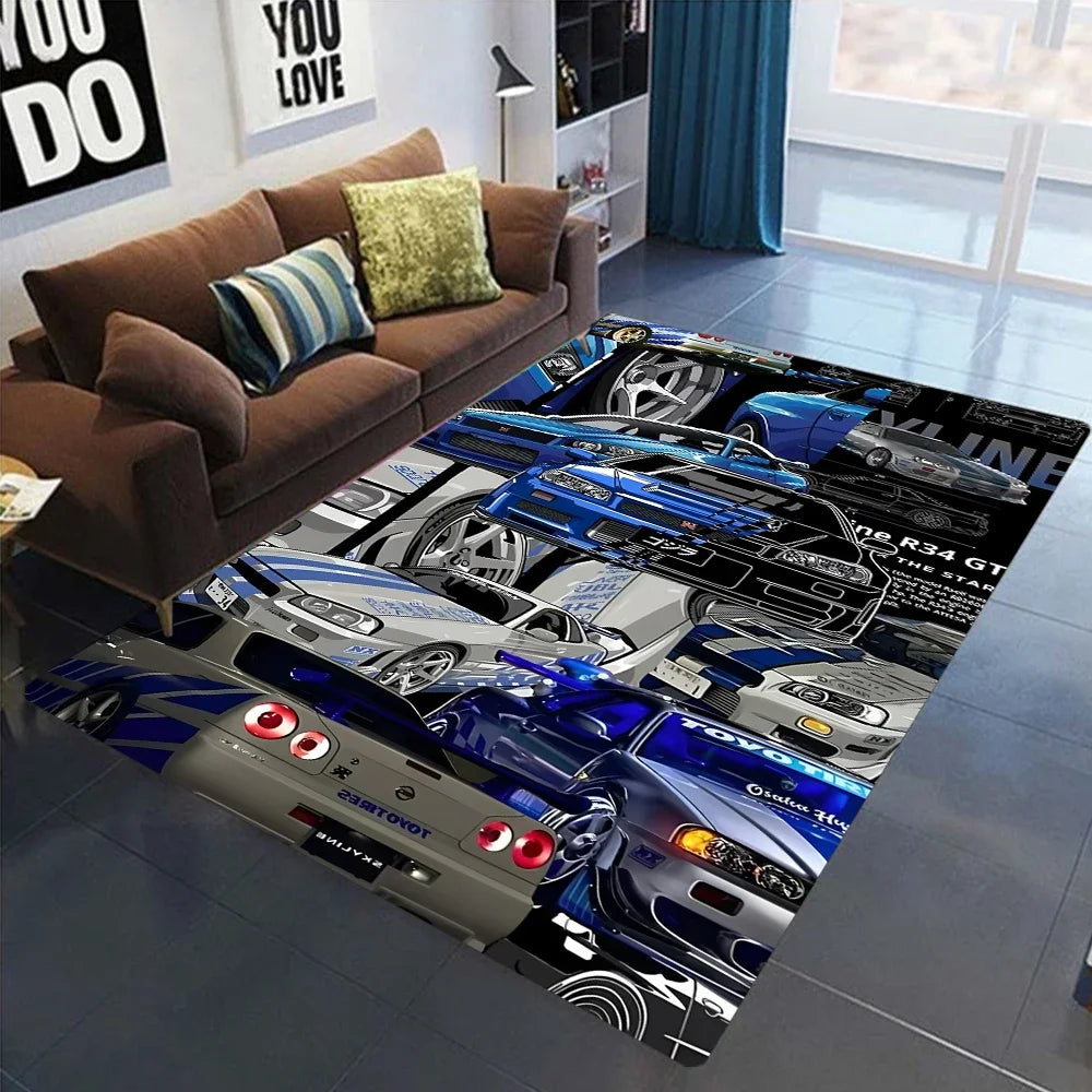 GT-R Carpet for Men's Bedroom Game Room NonSlip Rug J-JDM Racing Style Floor Mat Living Room Decor Car Fan Gift Idea Men Cave