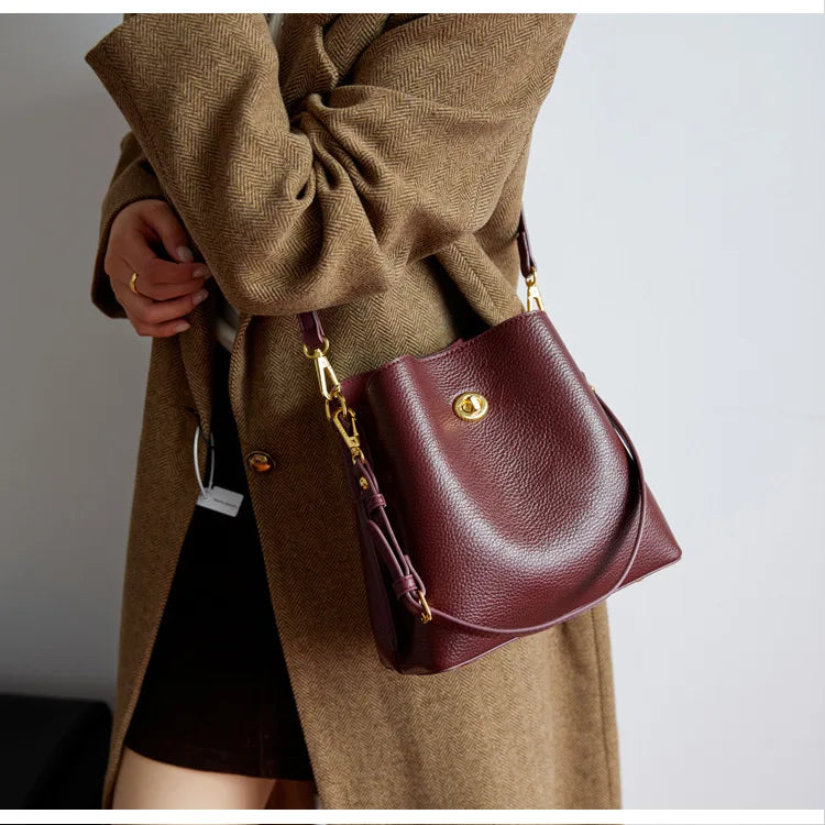 Fashion PU leather Women Handbags Large Capacity Fashion female Bucket Shoulder Bag Elegance ladies messenger bag burgundy totes