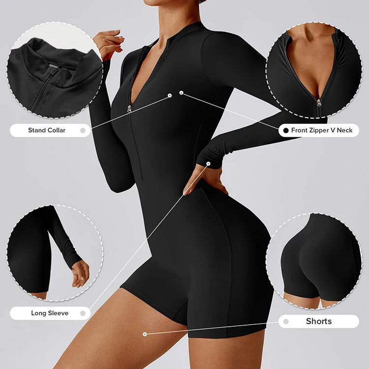Autumn Sports Jumpsuits Women's Tracksuit Short One-Piece Fitness Suits Gym Clothing Female Sexy Long Sleeve Workout Overalls
