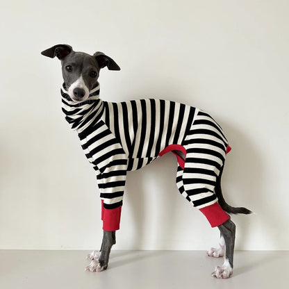4-legged Cotton Coat for Dog Greyhounds Loungewear Spring Autumn Whippet Dog Black Striped Sweatshirt Bellington High-Neck Shirt