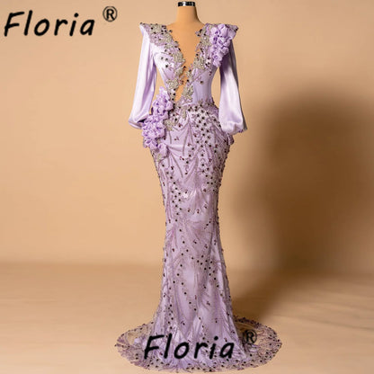 Luxury Heavy Beads Mermaid Evenin Dress Couture Lilac Full Crystals Wedding Engagement Gowns vestidos de fiesta elegantes 2025