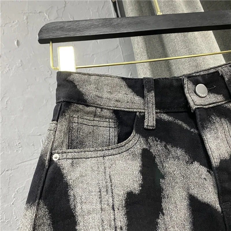Korean Women's Denim Skirts 2026 New High Waist Slim Personalized Pattern Denim Skirt with Raw Edges A-line Half Skirt