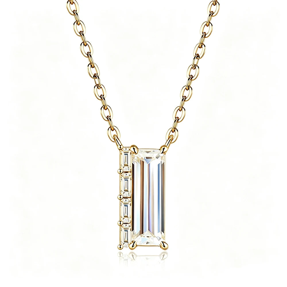 3CT Baguette Cut Moissanite Pendant Necklace for Women S925 Silver Plated 18K Lab Diamond Adjustable Chain Trendy Neck Jewelry