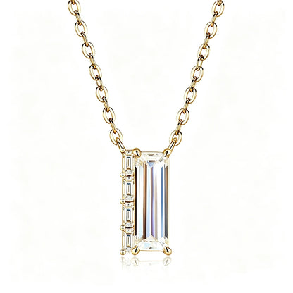 3CT Baguette Cut Moissanite Pendant Necklace for Women S925 Silver Plated 18K Lab Diamond Adjustable Chain Trendy Neck Jewelry