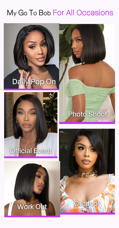 2026 new Bone Straight Short Bob Wigs Glueless Human Hair Wigs Transparent Lace Frontal Wig for Women Pre Plucked