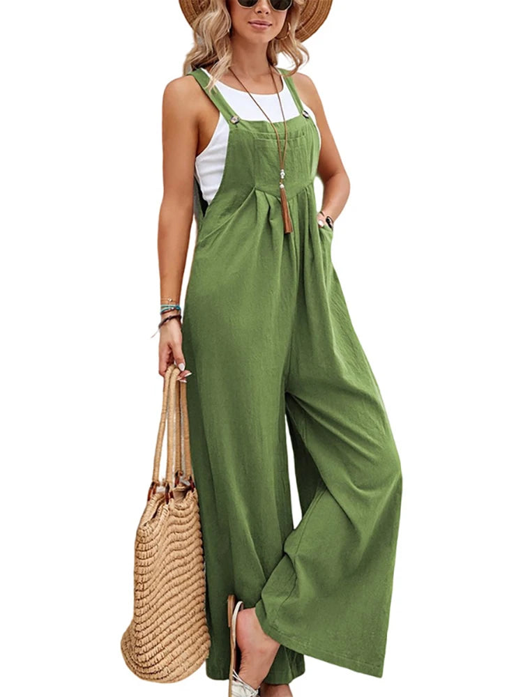 Women Casual Straps Jumpsuits Summer Autumn Harajuku Slim Wide Leg Trousers Dungaree Bib Overalls Elegant Sleeveless BF Jumpsuit