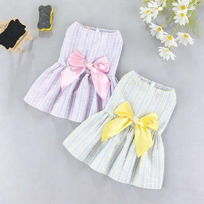 2pcs Pink & Yellow Bow-Knot Skirt For Pets In Spring/Summer For Small And Medium Sized Cats And Dogs Valentine's Day For Holiday
