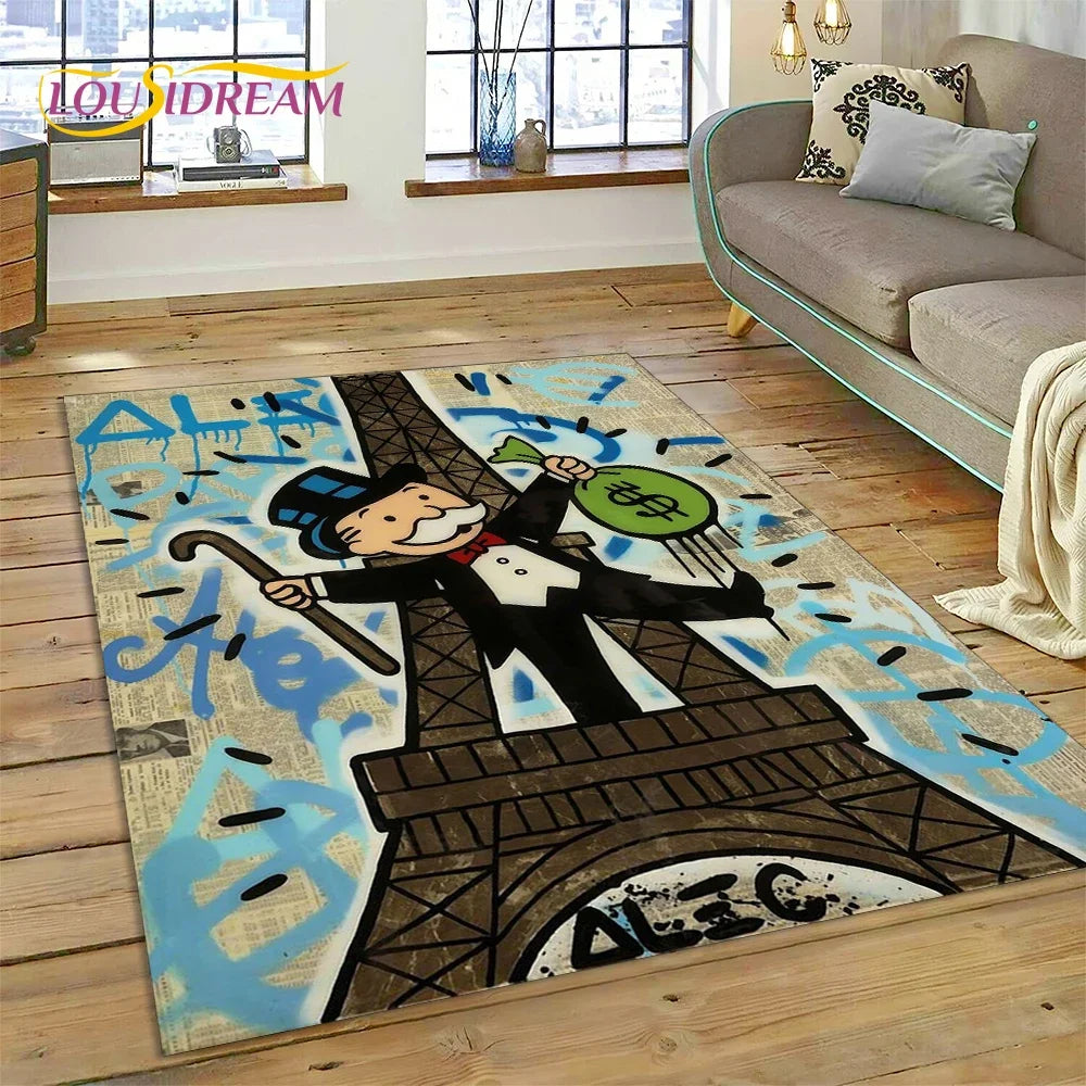 Game Dollar Monopoly Cartoon Money Rug Carpet for Living Room Bedroom Home Decor,Floor Mat Non-slip Decoration for Sofa Doormat