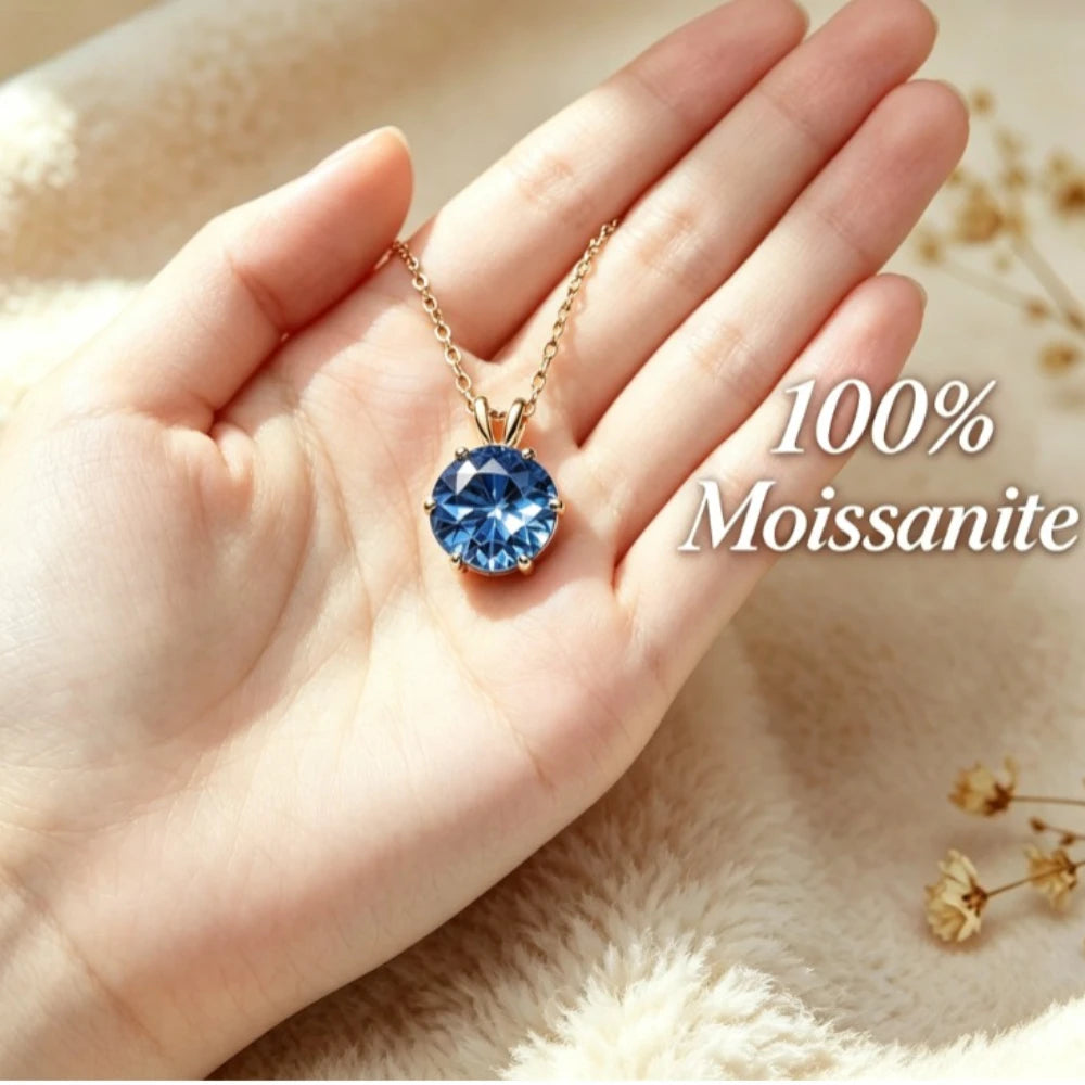 Blue women's moissanite necklace, simple luxury, classic six claw pendant, collarbone chain accessory, hot selling item