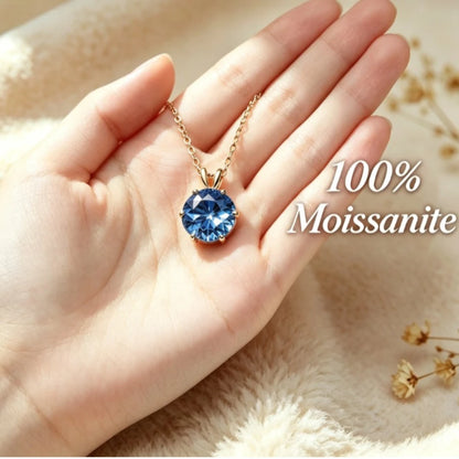Blue women's moissanite necklace, simple luxury, classic six claw pendant, collarbone chain accessory, hot selling item