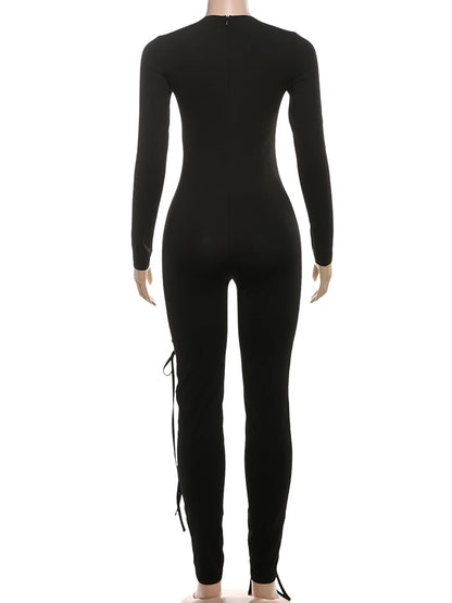 Sisterlinda Sexy Fashion Jumpsuits Woman o-Neck Full Sleeve Shirring Hollow Skinny Peach Hip Hot Girls Midnight Party Clubwear