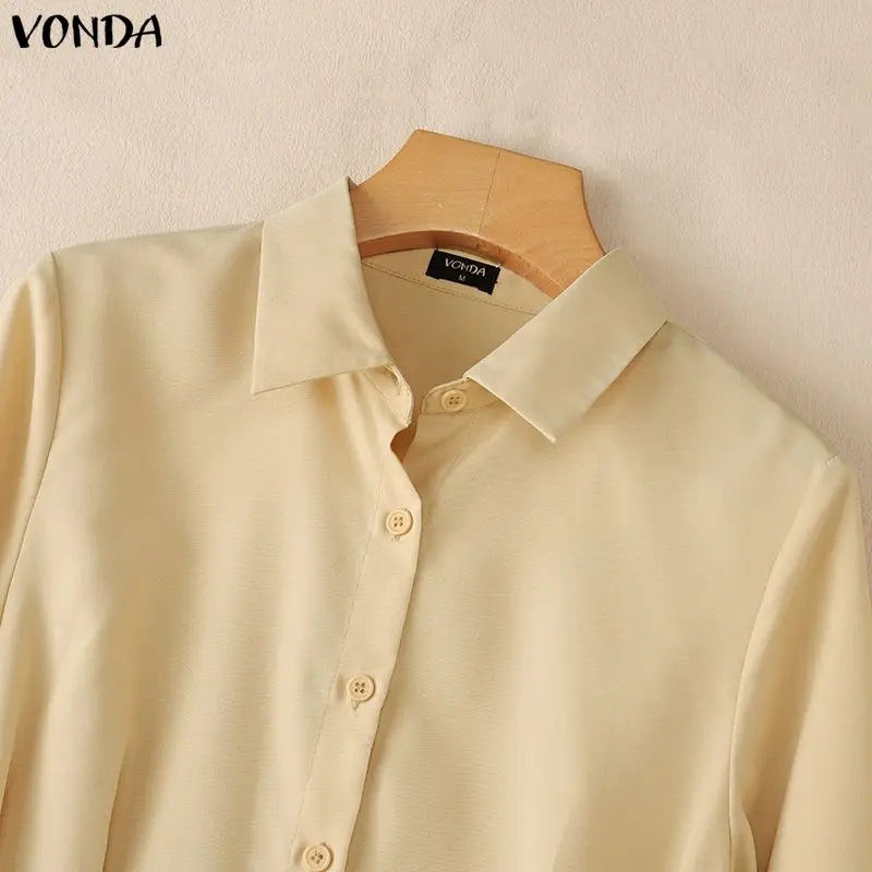 Casual Jumpsuits Plus Size VONDA 2026 Women Long Rompers Elegant Office Lady Overall Patchwork Loose Long Sleeve Playsuits