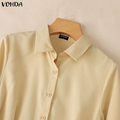 Casual Jumpsuits Plus Size VONDA 2026 Women Long Rompers Elegant Office Lady Overall Patchwork Loose Long Sleeve Playsuits